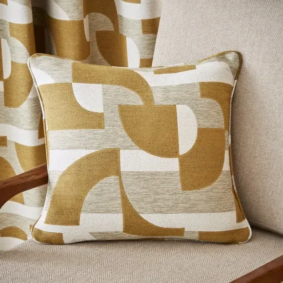 Square Cushion Geometric Design - Ochre, Jacquard