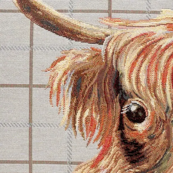 Square Cushion Highland Cow Print - White