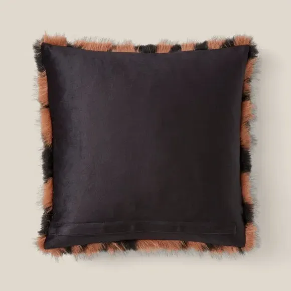 Square Cushion Leopard Print - Natural, Faux Fur