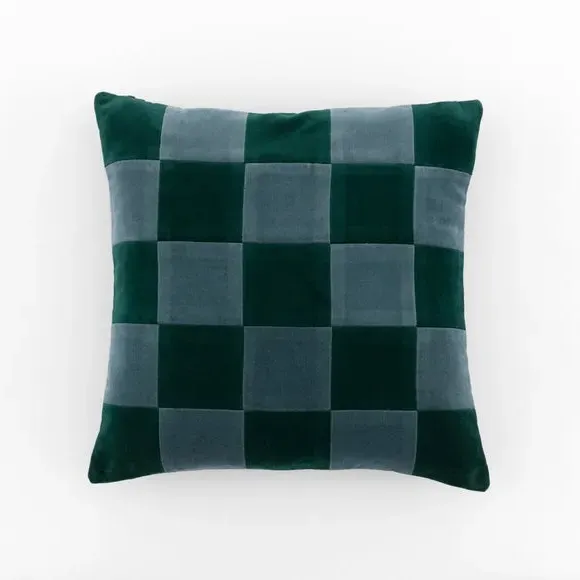 Square Cushion Patchwork Design - Blue, Velvet