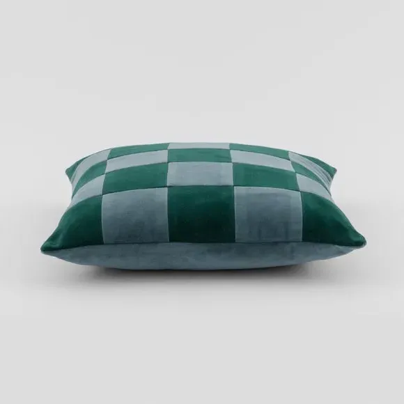 Square Cushion Patchwork Design - Blue, Velvet