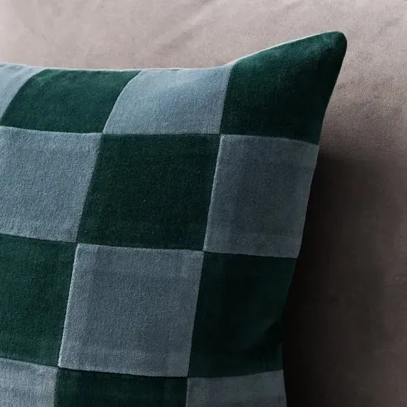 Square Cushion Patchwork Design - Blue, Velvet