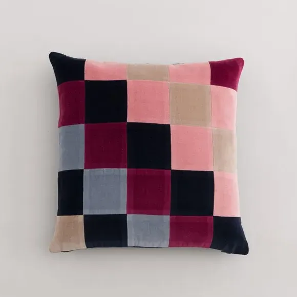 Square Cushion Patchwork Design - Green, Velvet