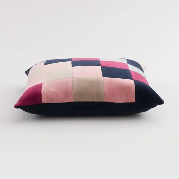 Square Cushion Patchwork Design - Green, Velvet