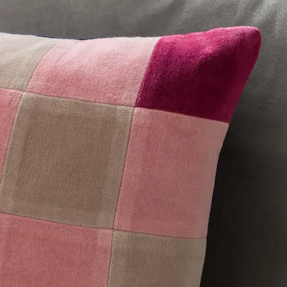 Square Cushion Patchwork Design - Green, Velvet
