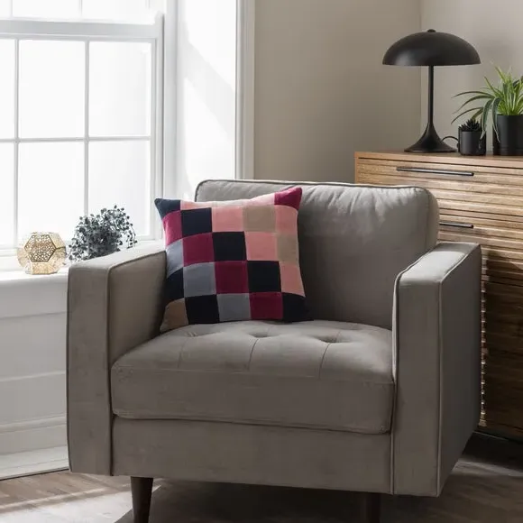 Square Cushion Patchwork Design - Green, Velvet