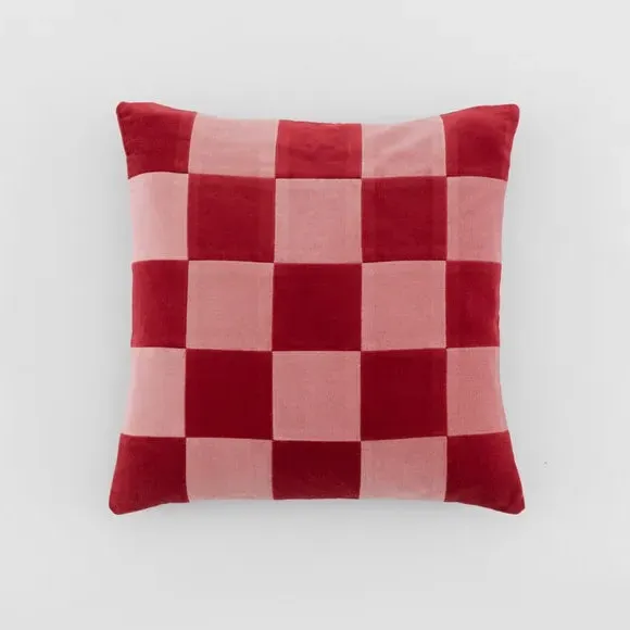 Square Cushion Patchwork Design - Pink, Velvet