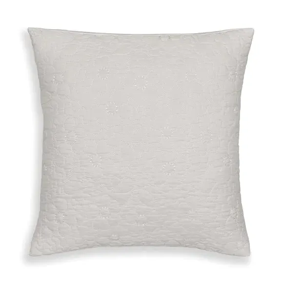 Square Cushion Quilted Floral - White, Polyester