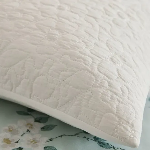 Square Cushion Quilted Floral - White, Polyester