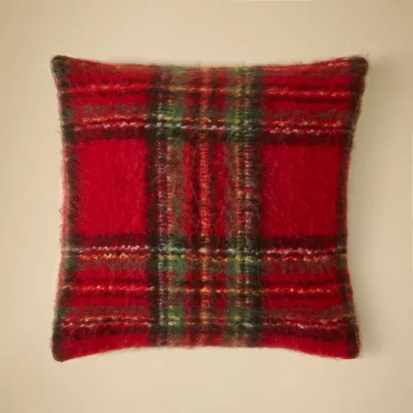 Square Cushion Tartan Pattern - Red, Mohair