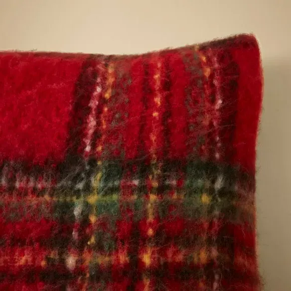 Square Cushion Tartan Pattern - Red, Mohair