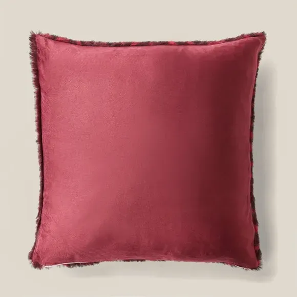 Square Cushion Tiger Print - Red, Faux Fur