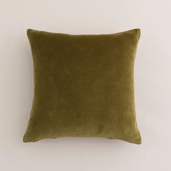 Square Cushion Triangle Patchwork - Olive, Velvet