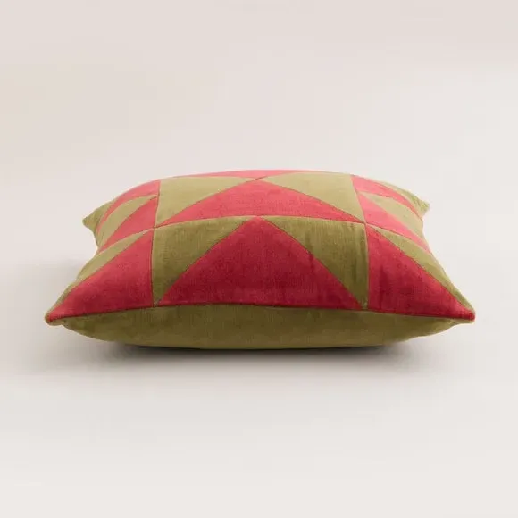 Square Cushion Triangle Patchwork - Olive, Velvet