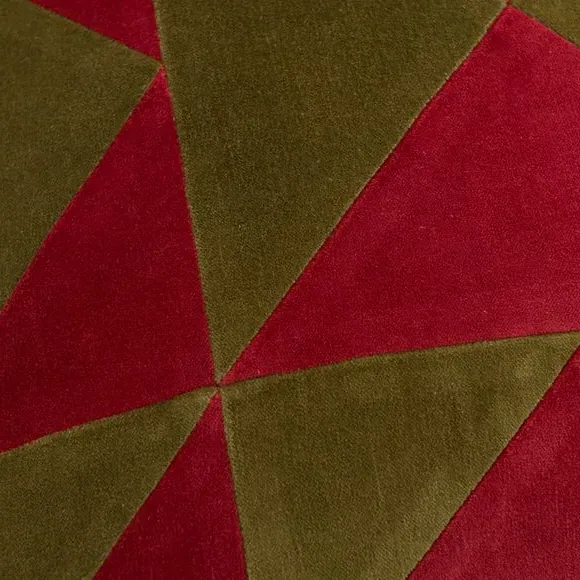 Square Cushion Triangle Patchwork - Olive, Velvet