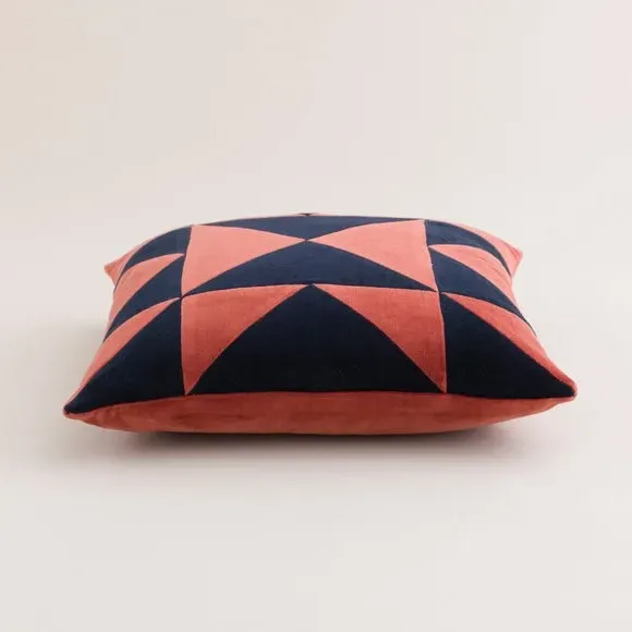 Square Cushion Triangle Patchwork - Red, Velvet