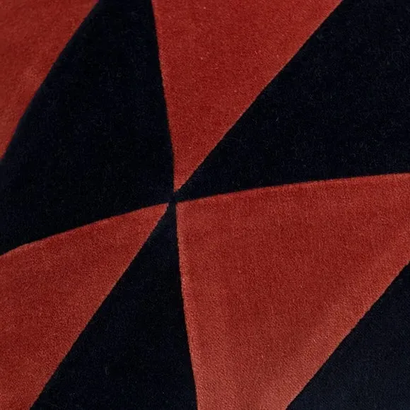 Square Cushion Triangle Patchwork - Red, Velvet