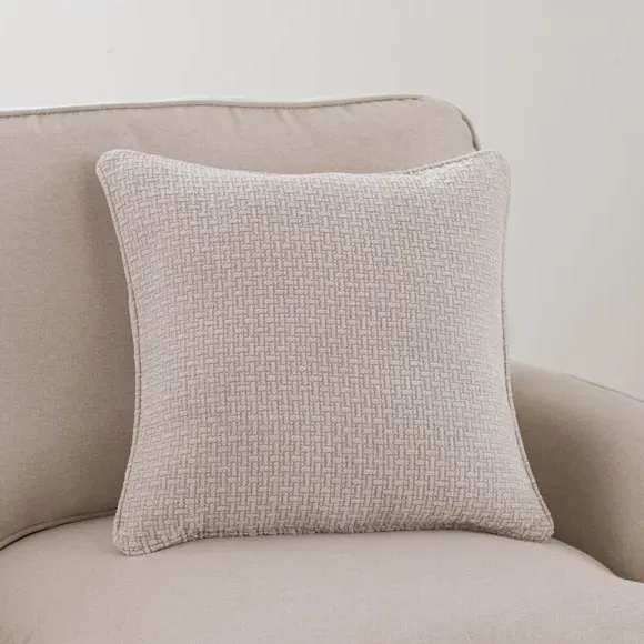 Square Cushion with Basketweave - Cream, Chenille