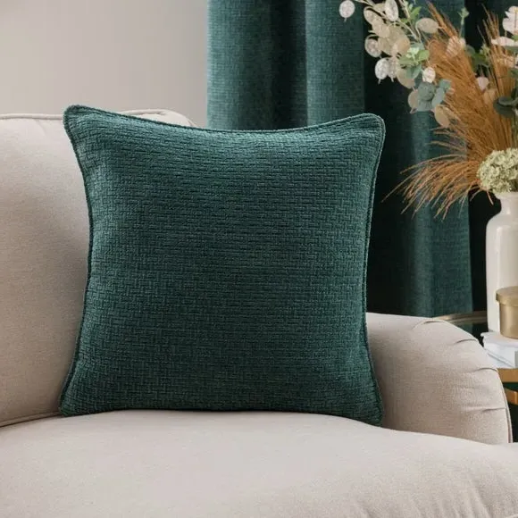 Square Cushion with Basketweave - Dark Teal, Chenille