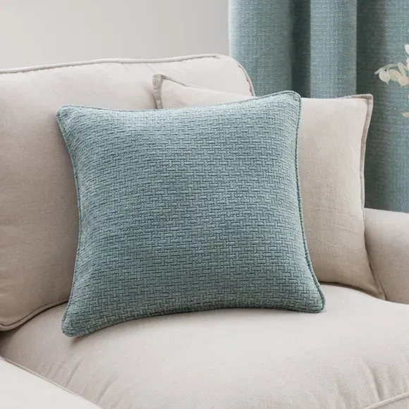 Square Cushion with Basketweave - Duck Egg, Chenille