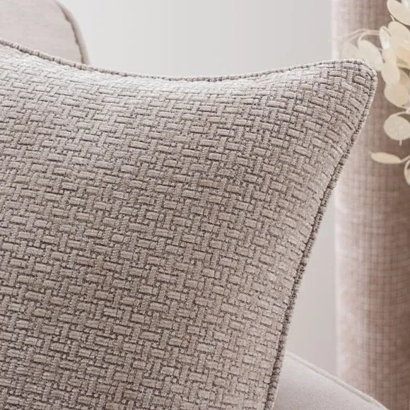 Square Cushion with Basketweave - Natural, Chenille