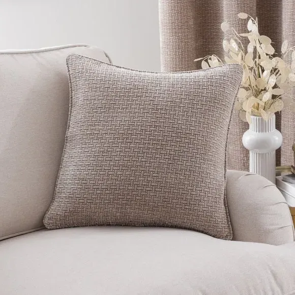 Square Cushion with Basketweave - Natural, Chenille