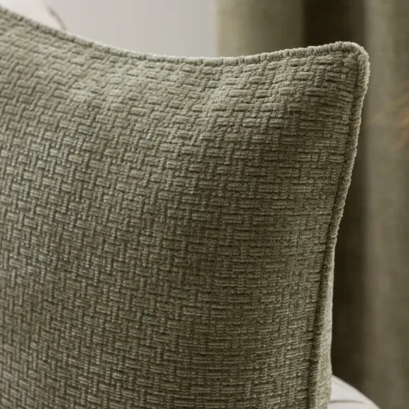 Square Cushion with Basketweave - Olive, Chenille