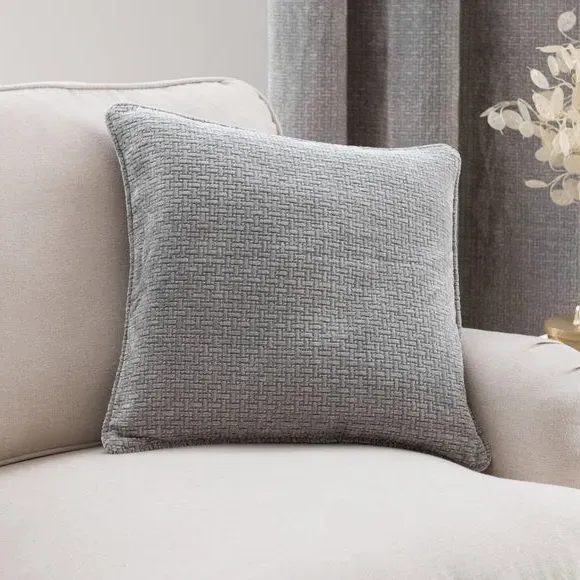 Square Cushion with Basketweave - Silver, Chenille