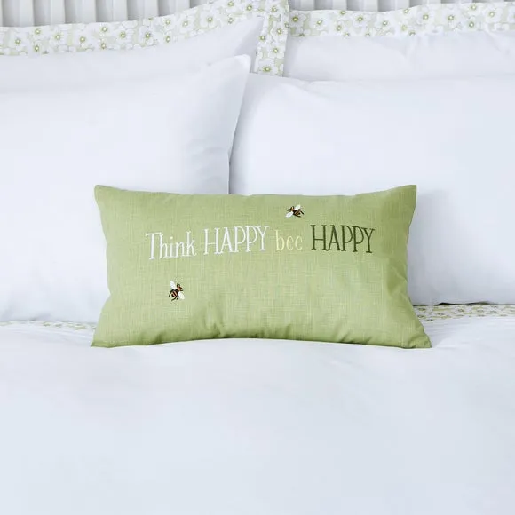 Square Cushion with Bee Print - Green, Cotton image