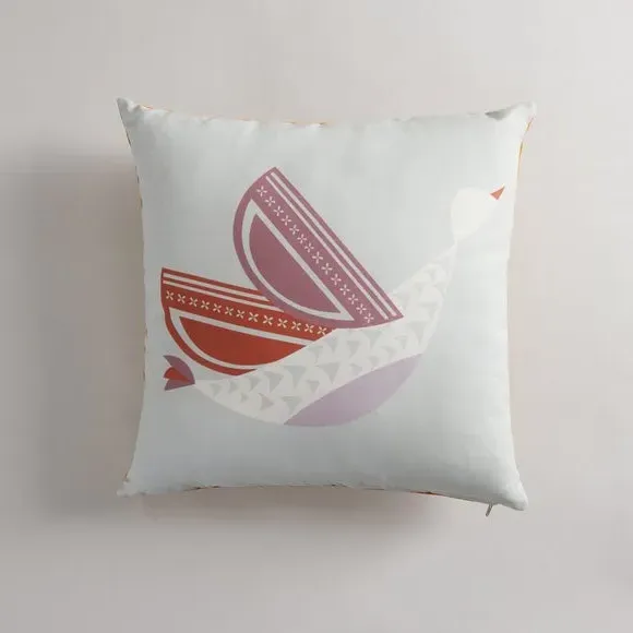 Square Cushion with Bird Print - Multicolor, Velvet