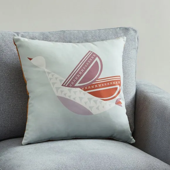 Square Cushion with Bird Print - Multicolor, Velvet