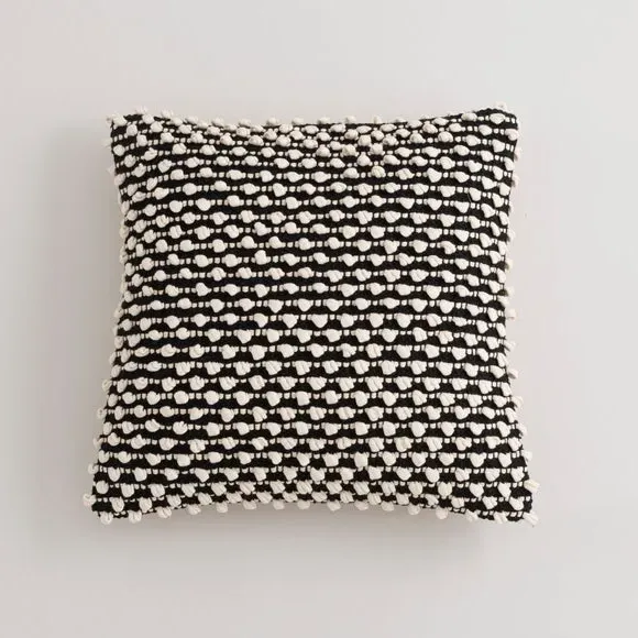 Square Cushion with Bobble Design - Black