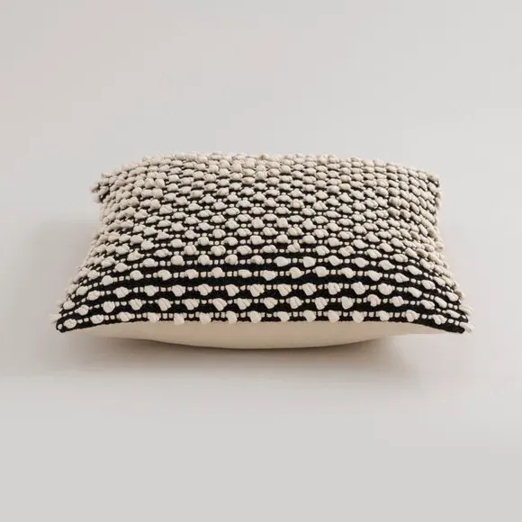 Square Cushion with Bobble Design - Black