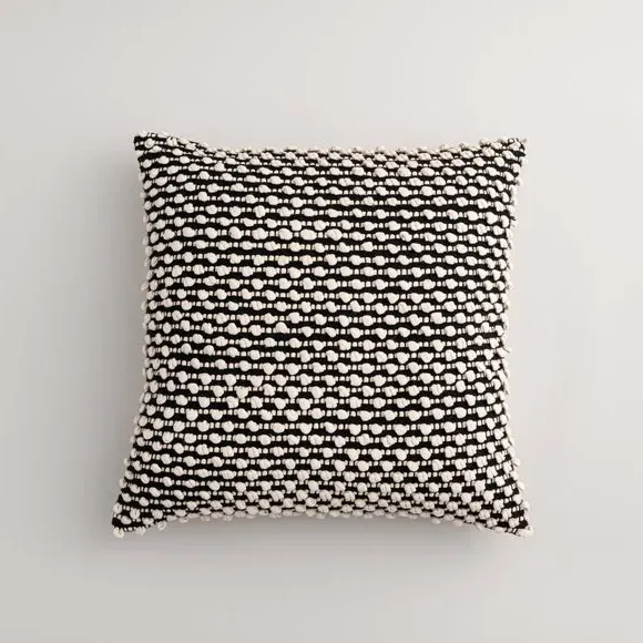 Square Cushion with Bobble Design - Black