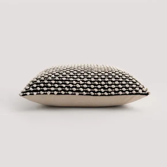 Square Cushion with Bobble Design - Black