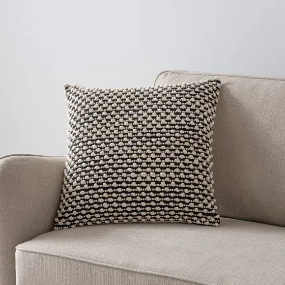 Square Cushion with Bobble Design - Black