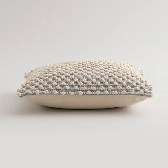 Square Cushion with Bobble Design - Duck Egg