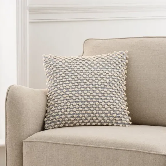 Square Cushion with Bobble Design - Duck Egg