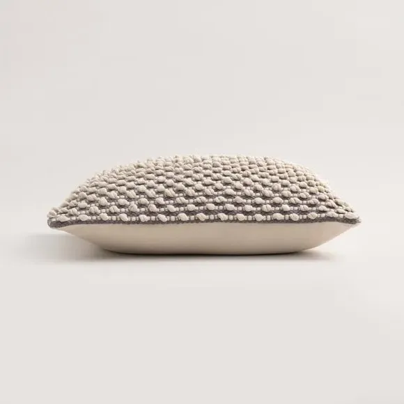 Square Cushion with Bobble Design - Grey