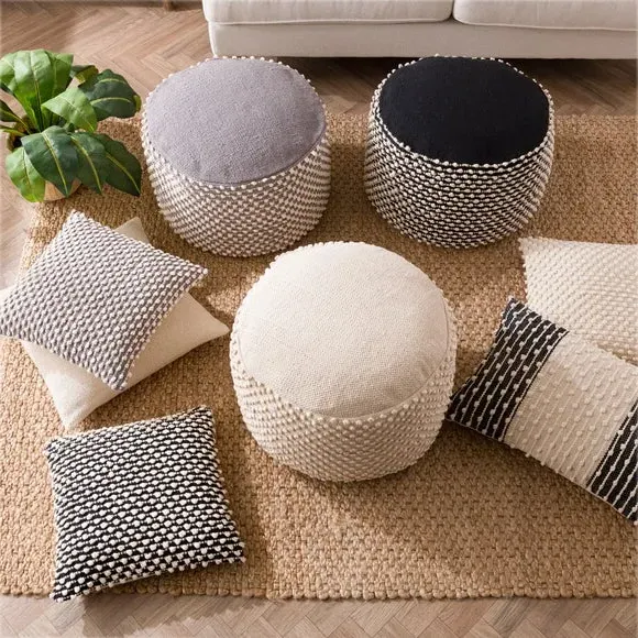 Square Cushion with Bobble Design - Grey