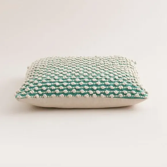 Square Cushion with Bobble Design - Jade Mist