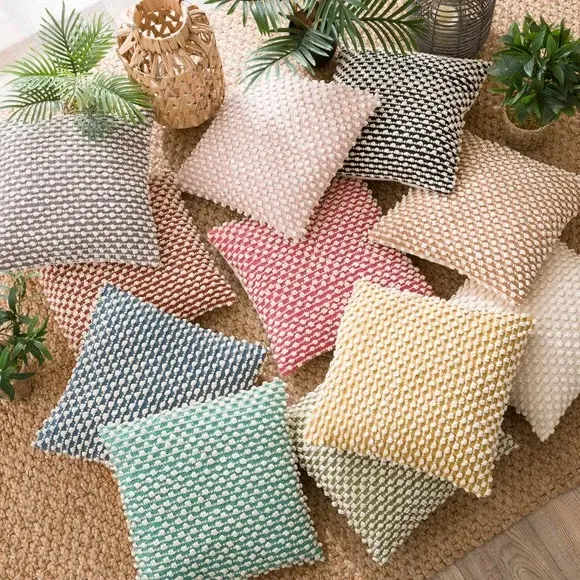 Square Cushion with Bobble Design - Jade Mist