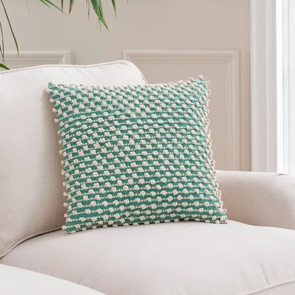 Square Cushion with Bobble Design - Jade Mist