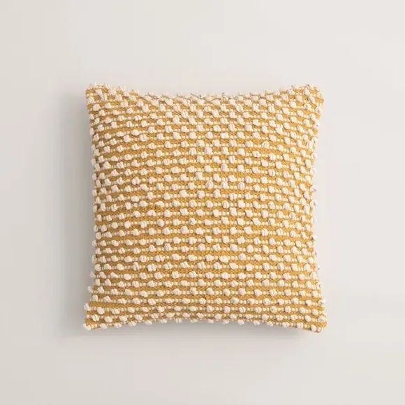 Square Cushion with Bobble Design - Ochre