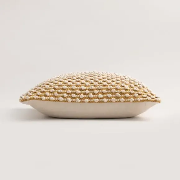 Square Cushion with Bobble Design - Ochre