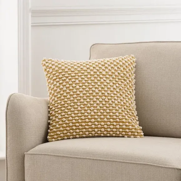 Square Cushion with Bobble Design - Ochre