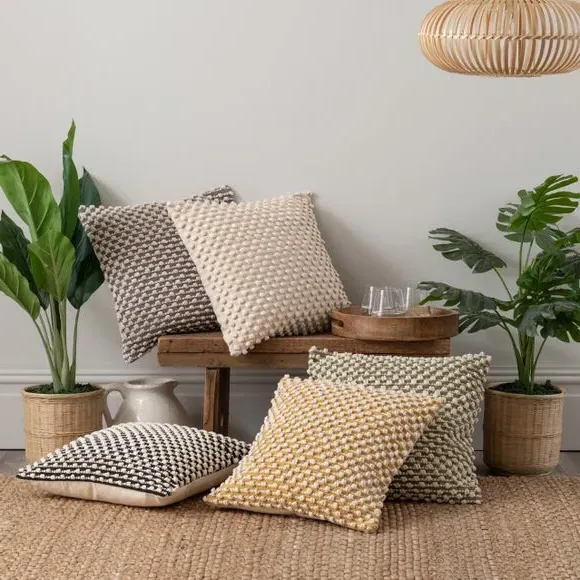 Square Cushion with Bobble Design - Olive