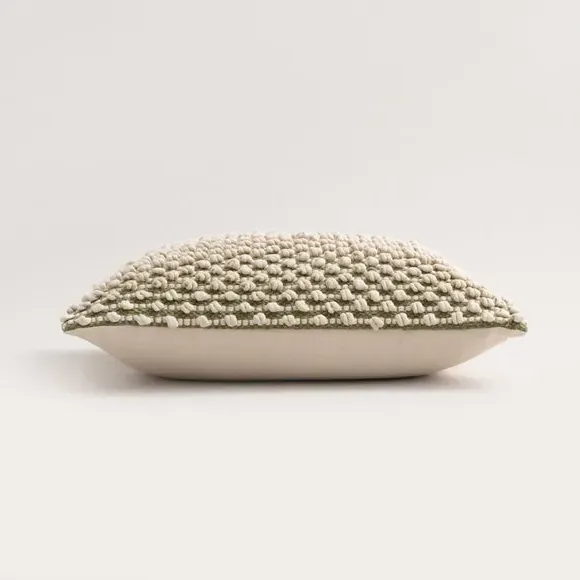 Square Cushion with Bobble Design - Olive