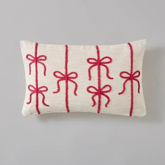 Square Cushion with Bow Design - Pink, Cotton