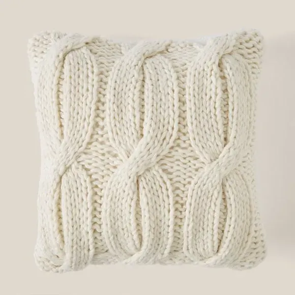Square Cushion with Cable Knit - Cream